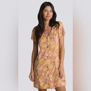 Vans Resort 70s Floral Orange Pink Skater Short Dress Size Small Bohemian Punk